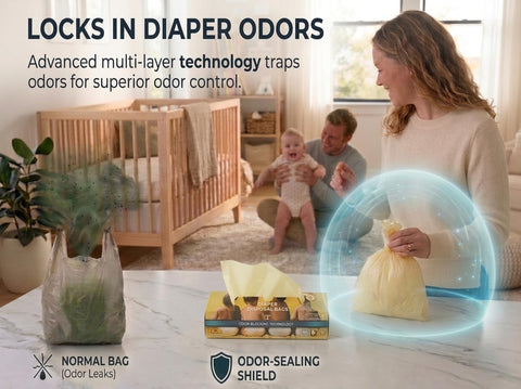 BOS, Odor-Locking Diaper Disposal Bags, Made in Japan, Unscented Smell Blocking Technology, Small, 90 count