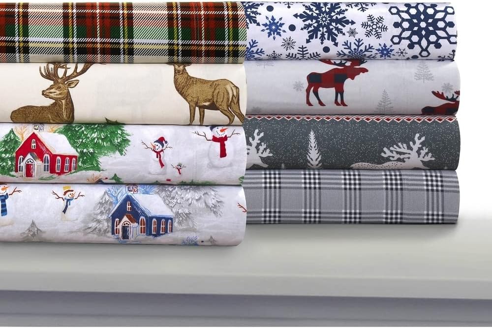 Tribeca Living King Deep Pocket Flannel Sheet Set, Snowflakes Multi
