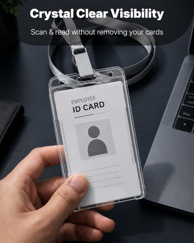 Pawfly 50 Pack Vertical 2-Card Badge Holder with Thumb Slot Hard Transparent PC Case Protector for Office School IDs Credit Cards Driver’s Licenses and Passes