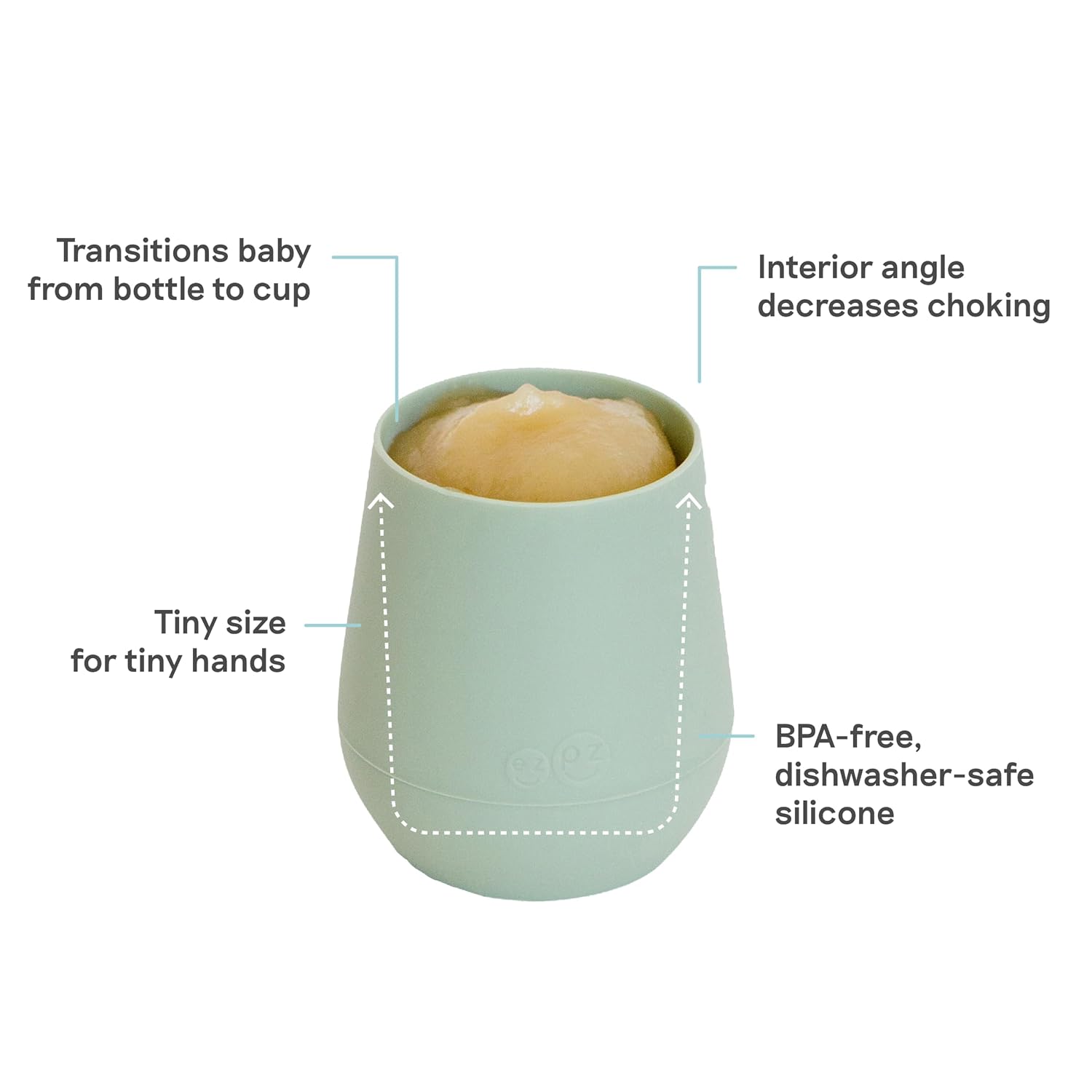ezpz Tiny Cup (Sage) - 4 months+ - 100% Silicone Training Cup for Infants - Designed by a Pediatric Feeding Specialist - Baby-Led Weaning Essentials & Baby Gifts