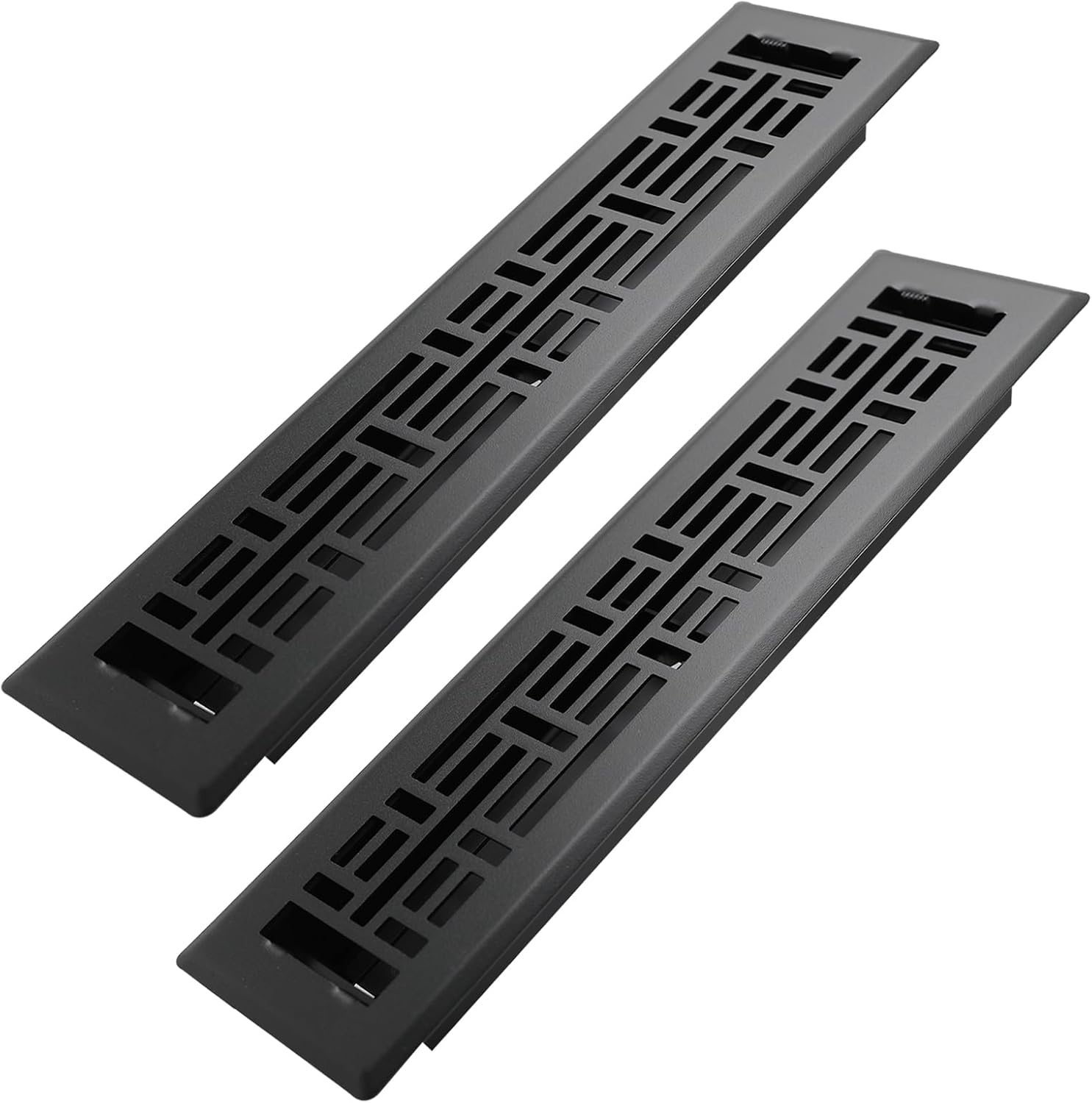 Howeall 2x12 Inches 2 Pack Heavy Duty Walkable Floor Register Easy Adjust Air Supply Lever Floor Vents - Seattle Design - Vent Cover for Home Floor - Matte Black