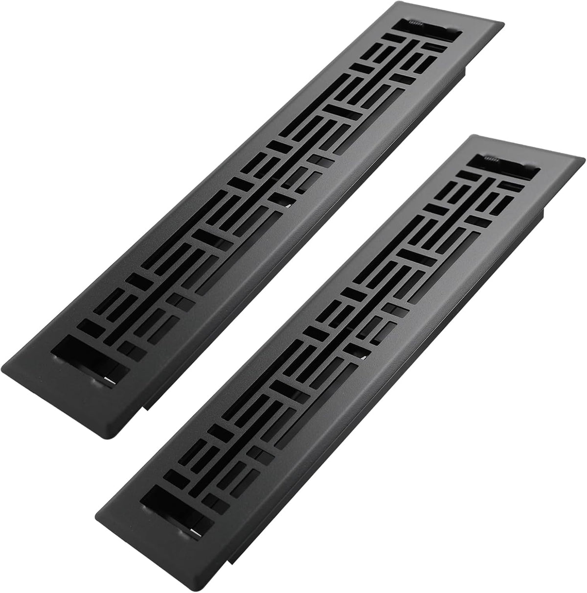 Howeall 2x12 Inches 2 Pack Heavy Duty Walkable Floor Register Easy Adjust Air Supply Lever Floor Vents - Seattle Design - Vent Cover for Home Floor - Matte Black