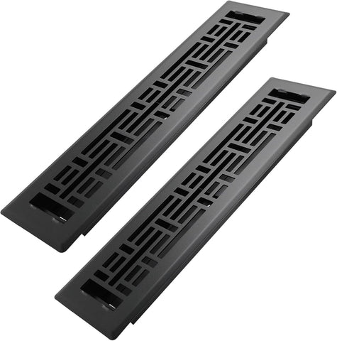 Howeall 2x12 Inches 2 Pack Heavy Duty Walkable Floor Register Easy Adjust Air Supply Lever Floor Vents - Seattle Design - Vent Cover for Home Floor - Matte Black