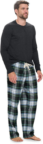 Ashford & Brooks Mens Flannel Pajamas Set, Jersey Cotton Long Sleeve Top & Plaid Pants Flannel Pjs Sets