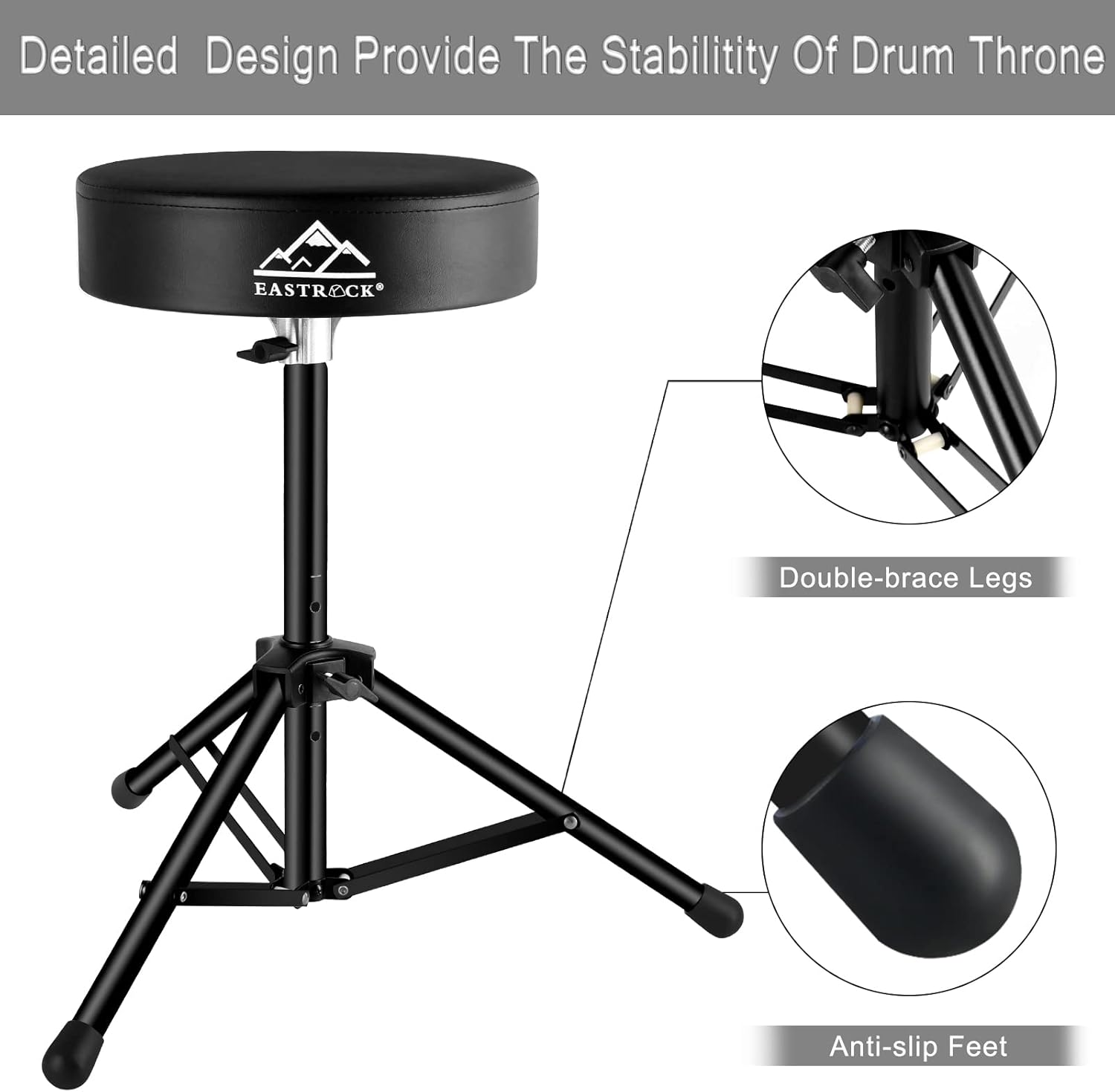EASTROCK Drum Throne,Padded Drum Seat Drumming Stools with Anti-Slip Feet for Adults and Kids Drummers (Black Upgrade)