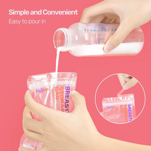 Nuliie 120 Pcs Breastmilk Storage Bags Freezer, 8 OZ Breast Milk Storing Bags, BPA-Free, Milk Storage Bags with Pour Spout for Breastfeeding, Self-Standing Bag, Space Saving Flat Profile