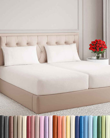 Split King Size 5 Piece Sheet Set - Breathable & Cooling - Antique White