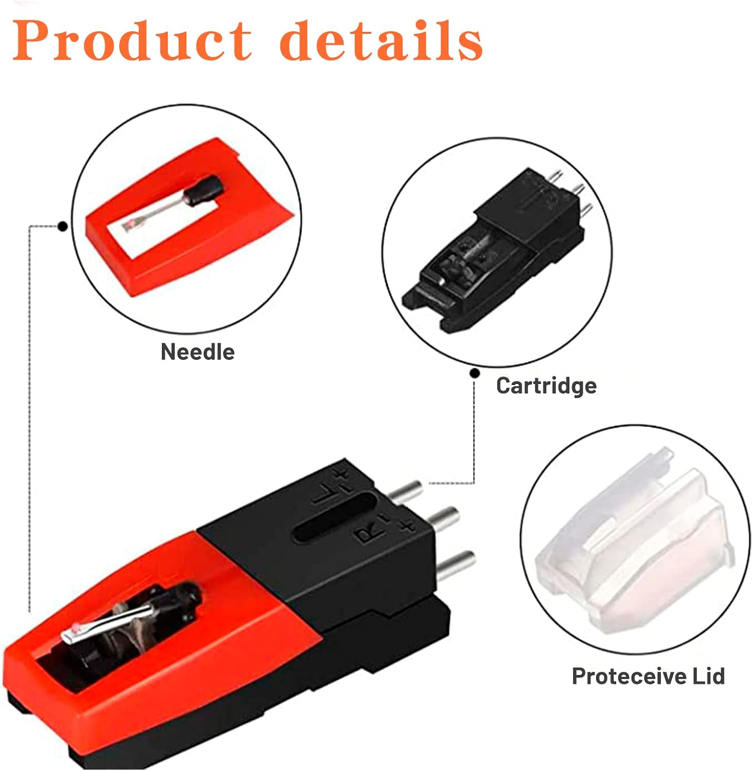 Record Player Needle, 1 PC Record Player Cartridge with 4 PCS Diamond Stylus Replacement for Crosley, ION, LP, Phonograph