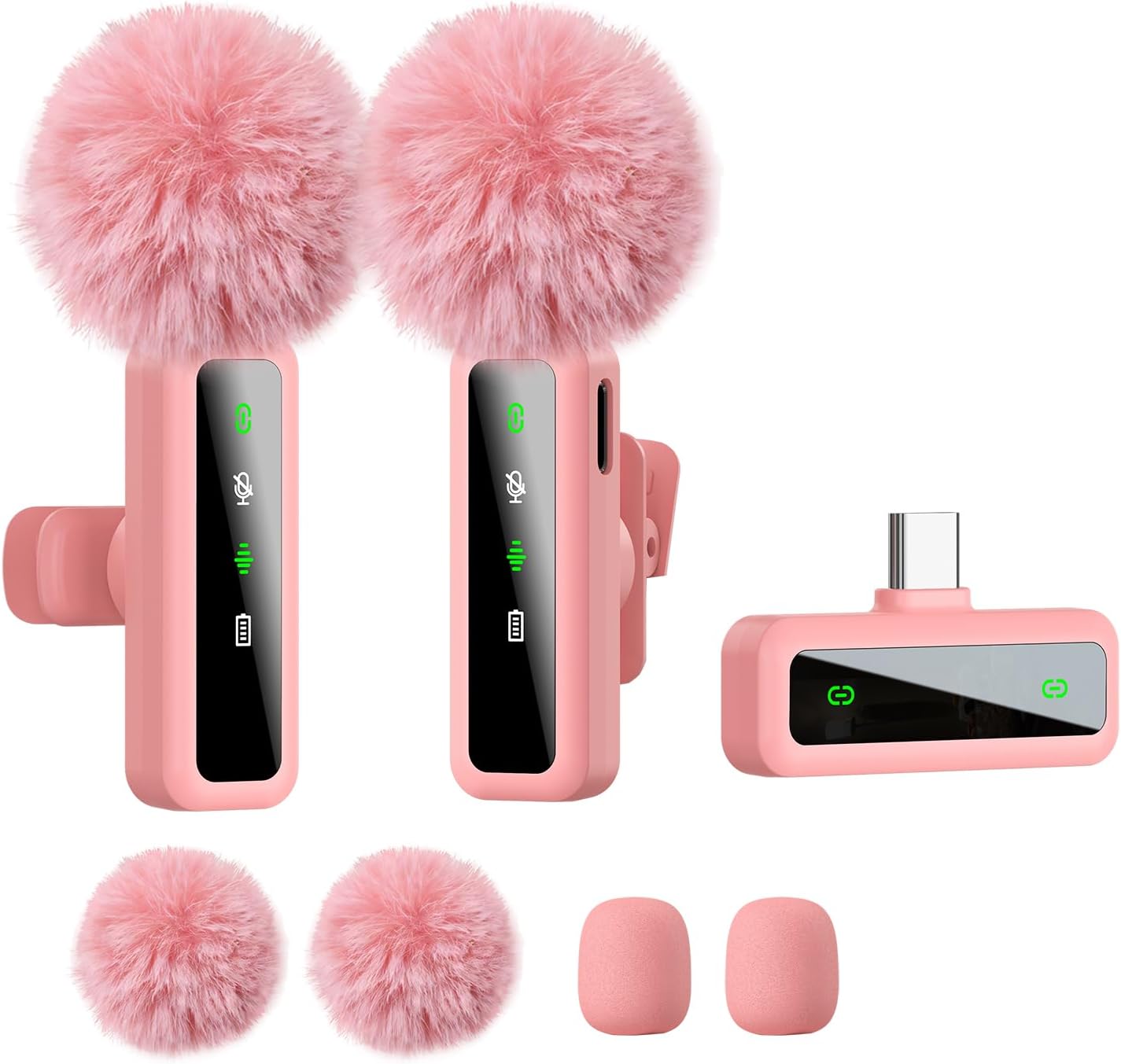 Wireless Lavalier Microphone for iPhone - iPad, Android Phone Computer, Mini Microphone for Live Streaming, Video Recording, Outdoor or Indoor Interviews, YouTube, TikTok, Vlog (Pink)