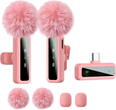 Wireless Lavalier Microphone for iPhone - iPad, Android Phone Computer, Mini Microphone for Live Streaming, Video Recording, Outdoor or Indoor Interviews, YouTube, TikTok, Vlog (Pink)