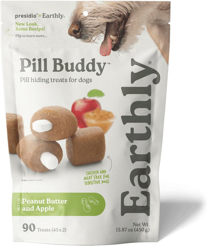 Presidio Earthly Pill Buddy Naturals - PB & Apple Recipe Pill Hiding Treats for Dogs - Make A Perfect Pill Concealing Pocket Or Pouch for Any Size Medication - 90 Servings