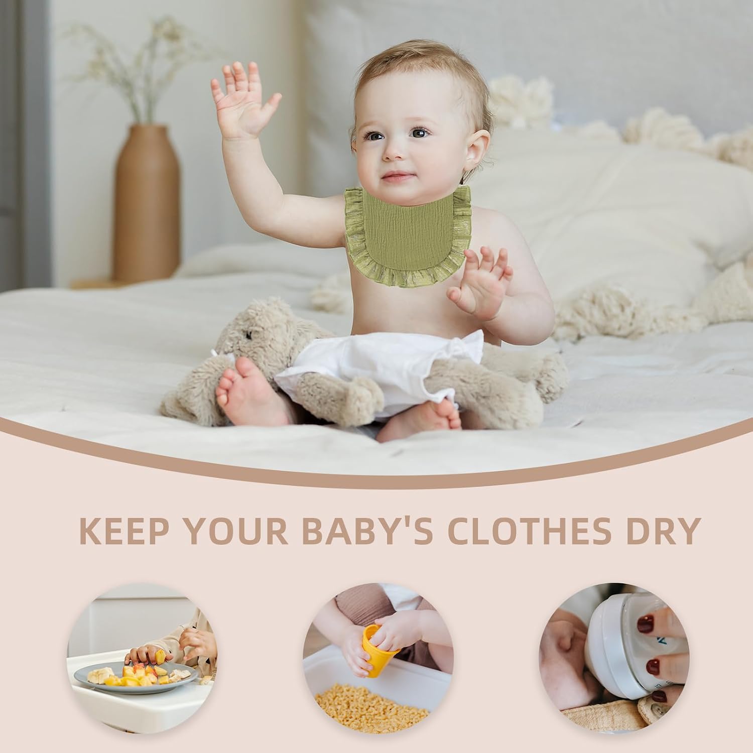 Muslin Baby Bibs for Baby Girls, Muslin Bibs Drool Bandana Bibs100% Cotton soft 8 Solid Colors Set