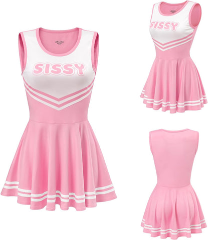 Littleforbig Women Sleeveless Overall Cheer Sissy Bodycon Mini Dress Skirt