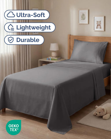 Twin Size 3 Piece Sheet Set - Comfy Breathable & Cooling Sheets - Dark Grey