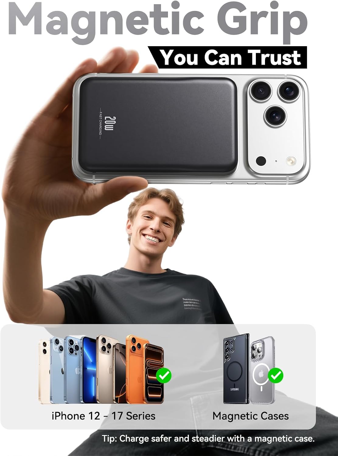 Magnetic Portable Charger 10000mAh, Fast Charging MagSafe Battery Pack