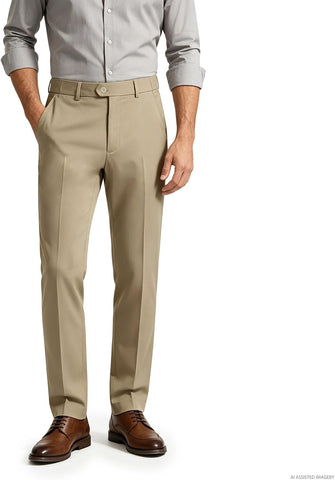 Mens Classic Fit Dress Pants Expandable Waist Slacks Big and Tall