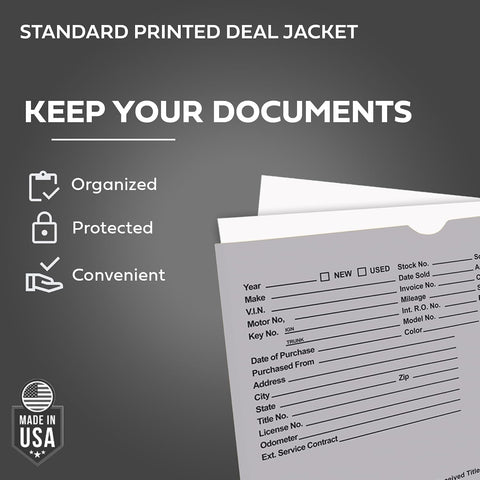 Printed Vehicle Deal Envelopes 9x12 Deal Jackets (100 shrink wrapped) (Gray)