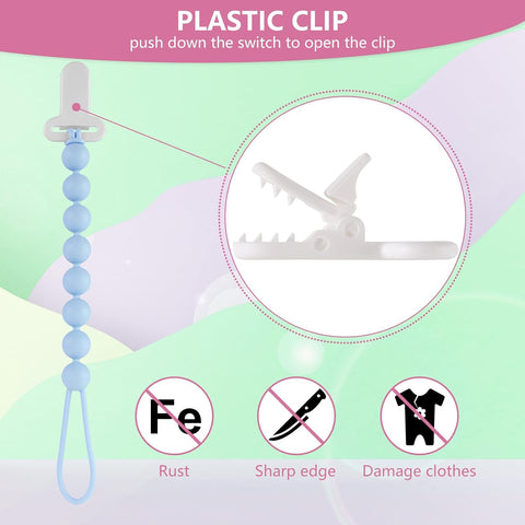 6-Pack Silicone Pacifier Clips for Babies, Safe Teething Beads, Rust-Free Holders, Baby Boy and Girl Essentials, Newborn Must-Have Accessories, BPA-Free (Pink)