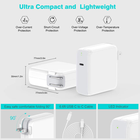 96W USB C Charger for MacBook Pro 16, 15, 14, 13 inch 2024, 2023, 2022, 2021, M4 M3 M2 M1 MacBook Air, USBC Laptop Power Adapter, iPad, LED, 6.6ft 5A Cable Charging as Fast as Original Quality