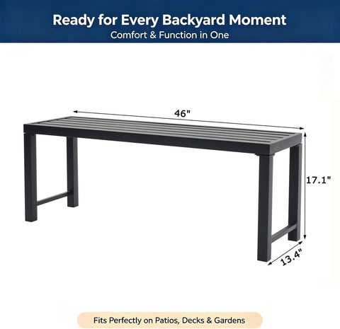 Black Outdoor Bench, Outdoor Metal Backless Bench, 46" Patio Garden Bench for Outdoor, All Wheather Outdoor Bench for Garden, Backyard, Porch, Black