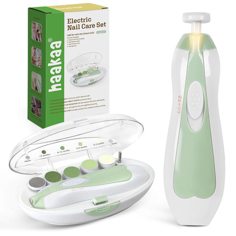 haakaa Electric Baby Nail File, LED Light Baby Nail Trimmer, Green