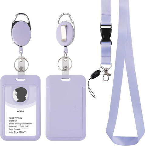 Retractable ID Badge Holder with Breakaway Lanyard,Heavy Duty Badge Reel,Detachable Keychain, Cruise Ship Cards Holder,for Nurse Officer Teacher Security Staff Women Men(Purple)