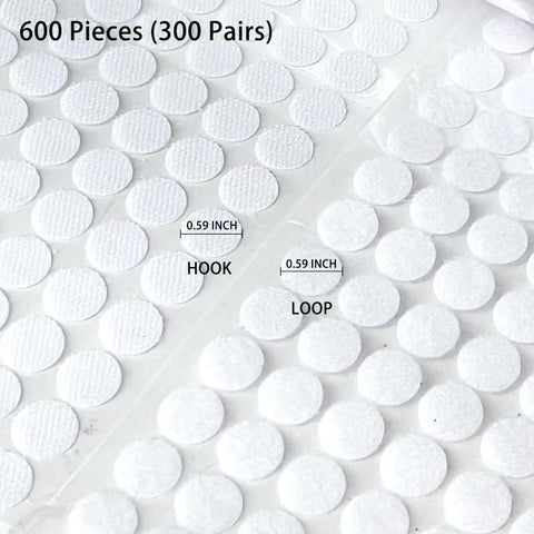 Self Adhesive Dots,600pcs(300 Pairs) 0.59" Diameter Strong Sticky Round Nylon Dots, Hook and Loop Dots with Adhesive,for Classroom, Office, Home