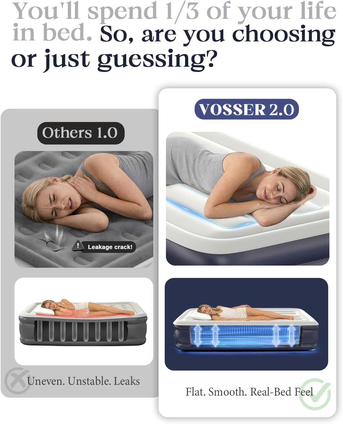 VOSSER Twin Air Mattress with Built-in Pump,13" XL-Long Blow Up Bed,500 lb