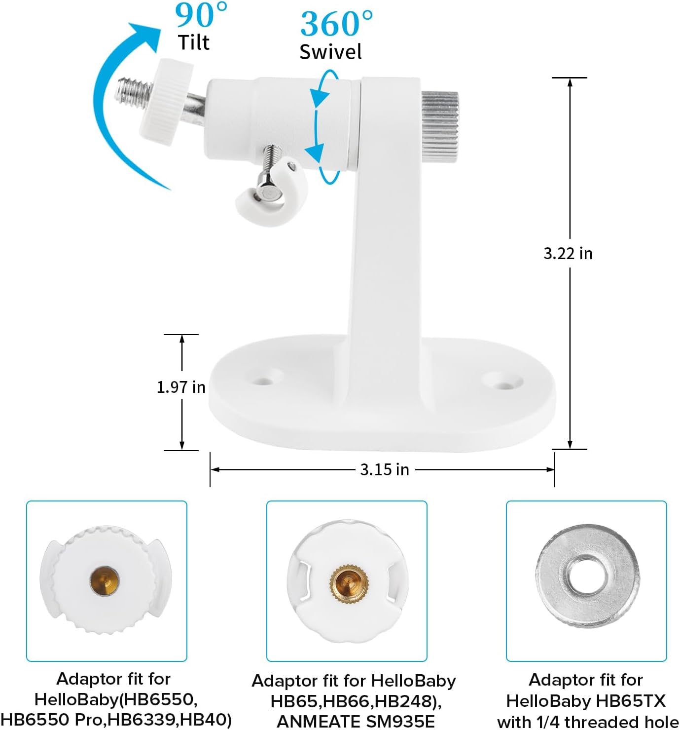 Adjustable Baby Monitor Mount for HelloBaby HB6550/ HB6560/ HB6240/ HB6148/ HB6339/ HB66/ HB65/ HB40, ANMEATE 549/SM935E, Universal Baby Monitor Wall Mount with Perfect View and Easy to Install