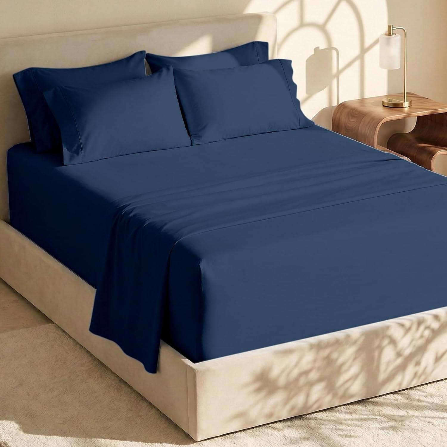 Hearth & Harbor Extra Deep Pocket Sheet Set, 6Pc Split King Size, Navy Blue