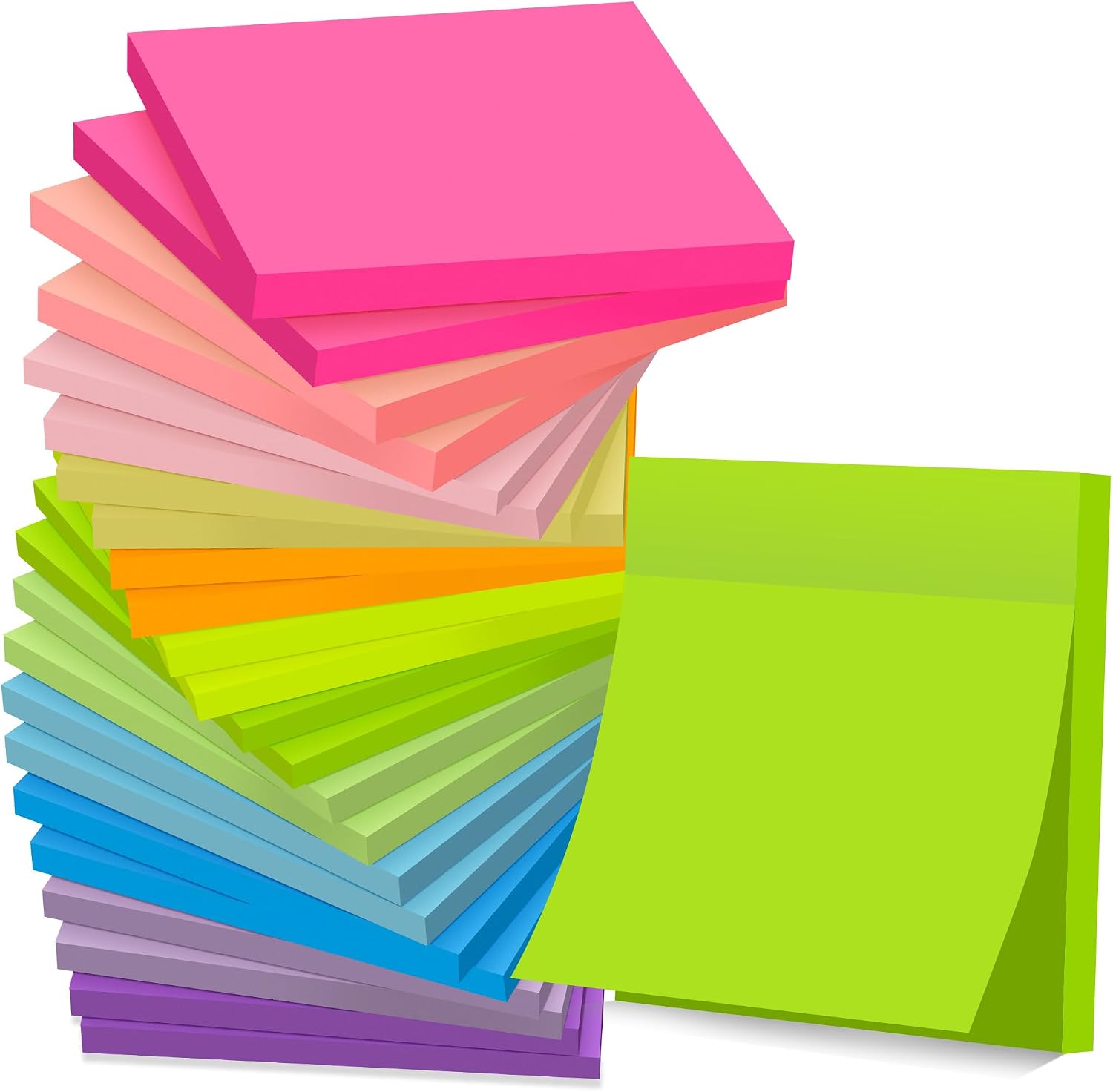 (24 Pads) Sticky Notes 3 x 3 in Post, 12 Bright Colors Self-Stick Pads