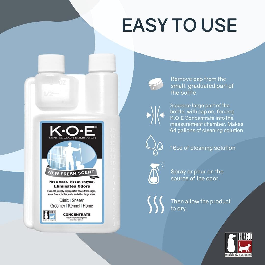 Odorcide K.O.E Kennel Odor Eliminator Concentrate, Fresh Scent, 16 oz - Non-Enzymatic Formula for Cages, Runs, Home and Kennel Use