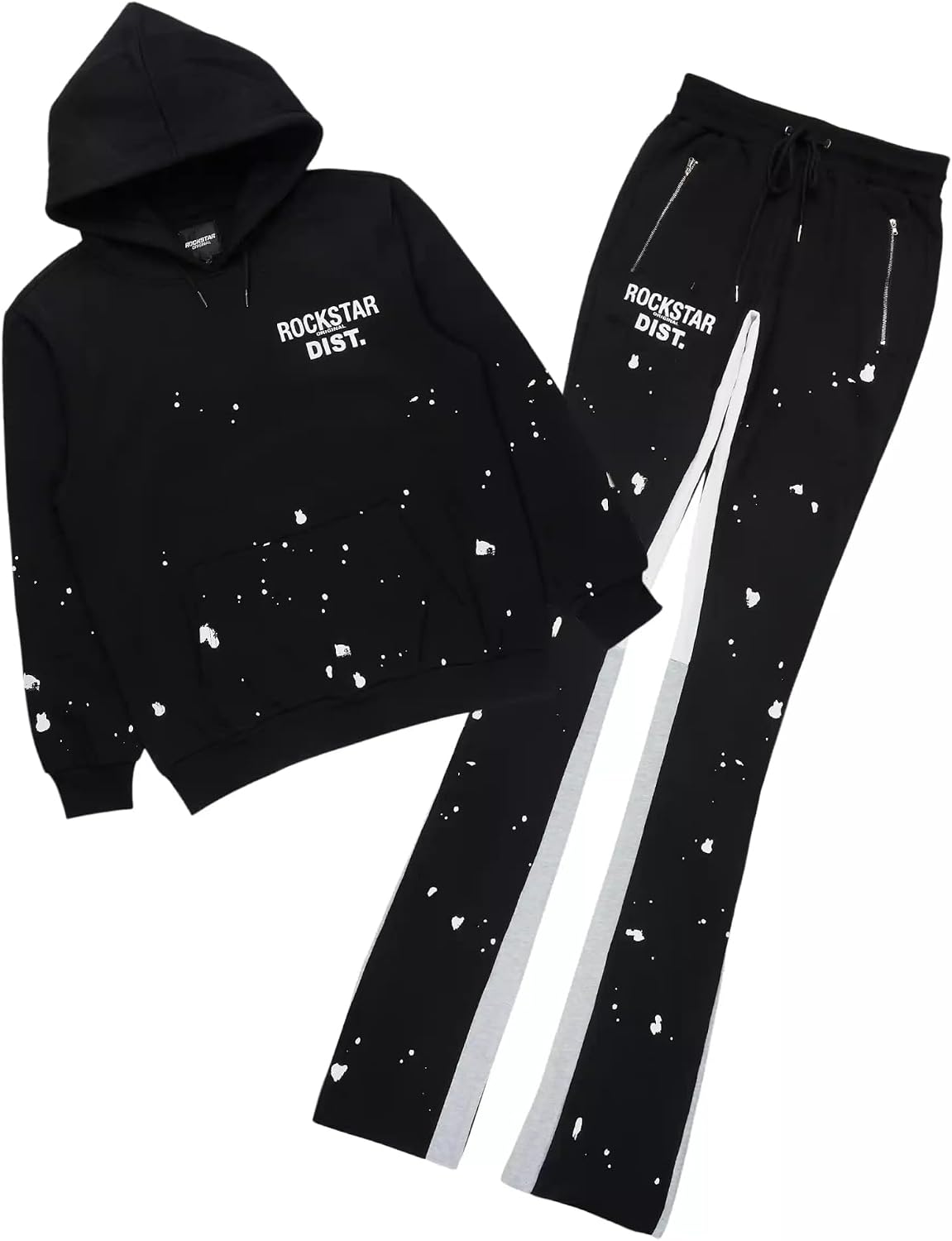 ROCKSTAR ORIGINAL Men's Raffer Black/White Hoodie/Super Stacked Flare Pant Set