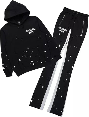 ROCKSTAR ORIGINAL Men's Raffer Black/White Hoodie/Super Stacked Flare Pant Set
