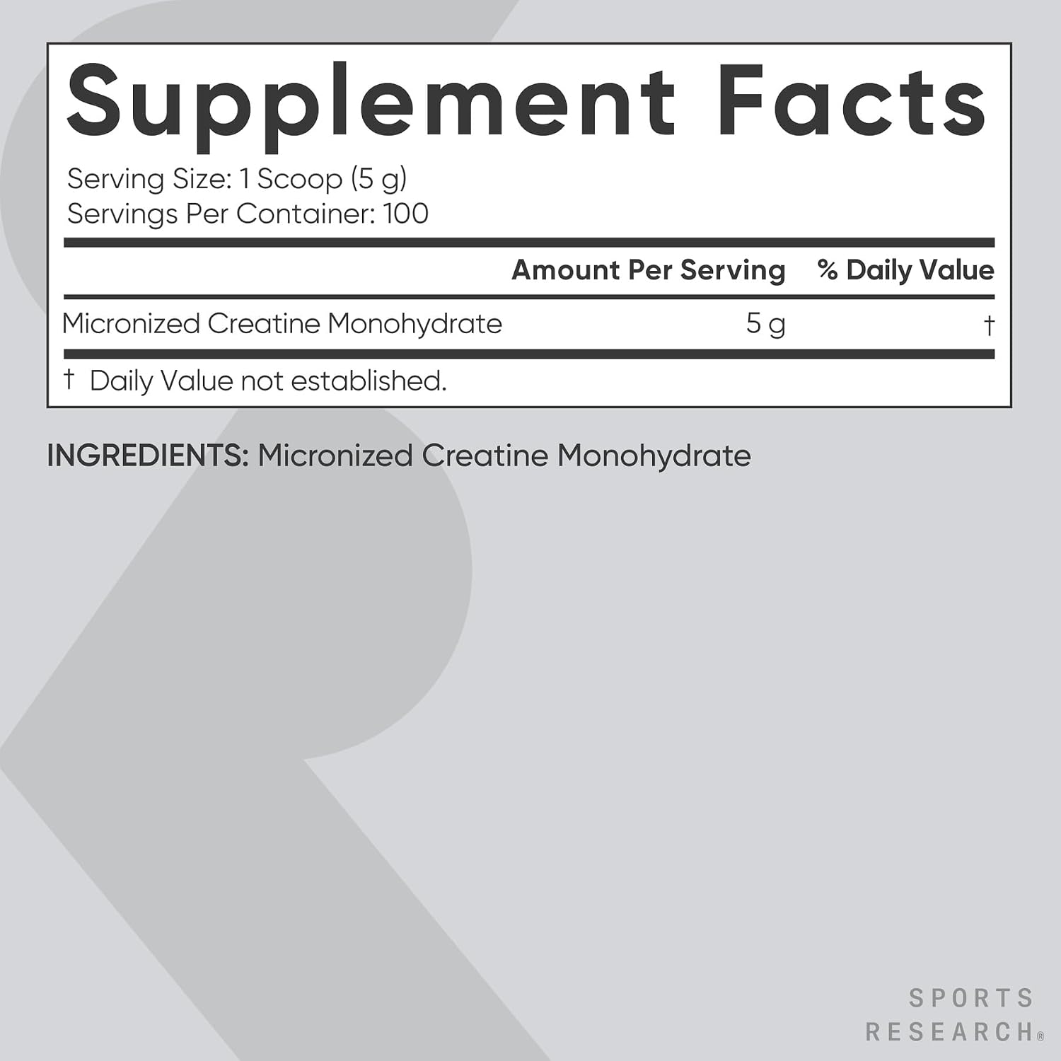 Sports Research® Creatine Monohydrate Powder 5g, Unflavored (100 Servings)