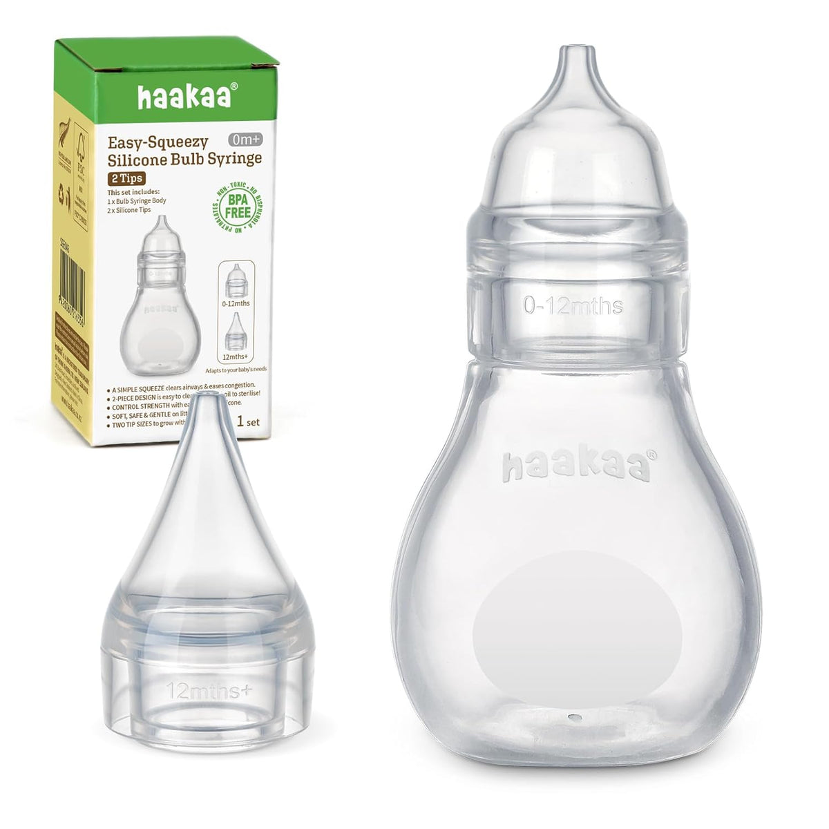 Haakaa Silicone Baby Nasal Aspirator, Nose Bulb Syringe,2 Tips