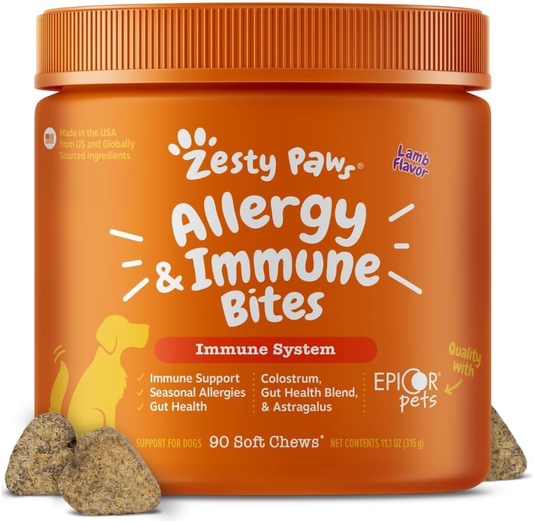 Zesty Paws Dog Allergy Chews - Dog Allergy Relief, Lamb, 90 Ct