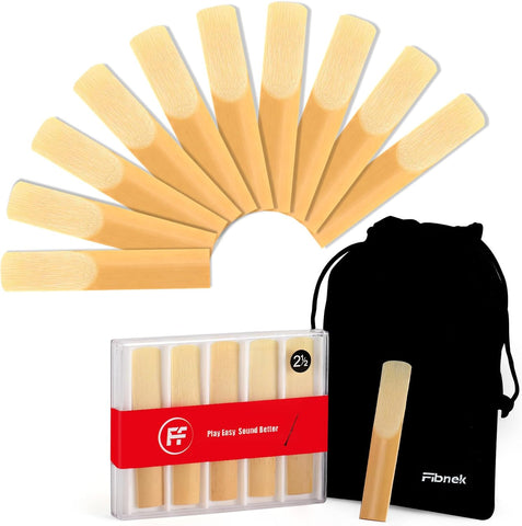 10 Pack Bb Clarinet Reeds Strength 2.5 – Natural Cane Reeds for Clarinet, Beginner & Student Practice Reeds with Velvet Bag & Protective Case, B Flat Replacement Clarinet Reeds