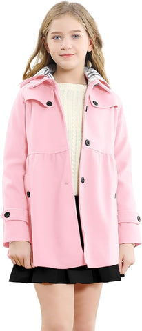 Betusline Girls' Dress Coat Hoodie Wool Blend Coats Fall Winter Peacoat