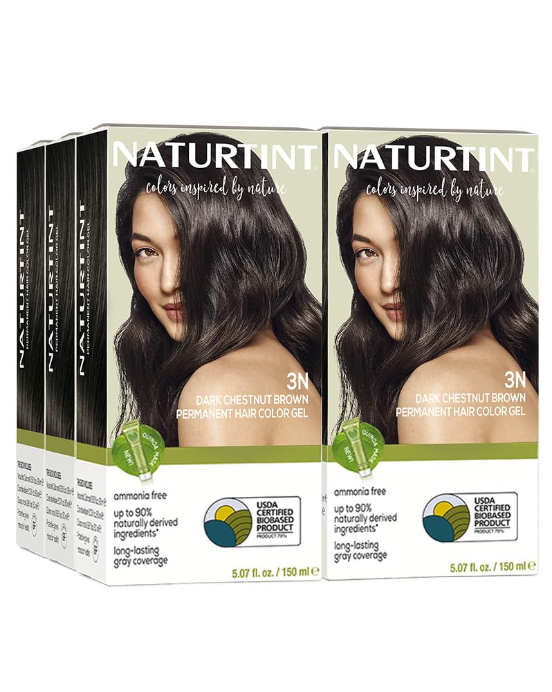 Naturtint 3N Dark Chestnut Brown Permanent Hair Color (Pack of 6), Ammonia Free, Vegan, Cruelty Free, up to 100% Gray Coverage, Long Lasting Results (Packaging may vary)