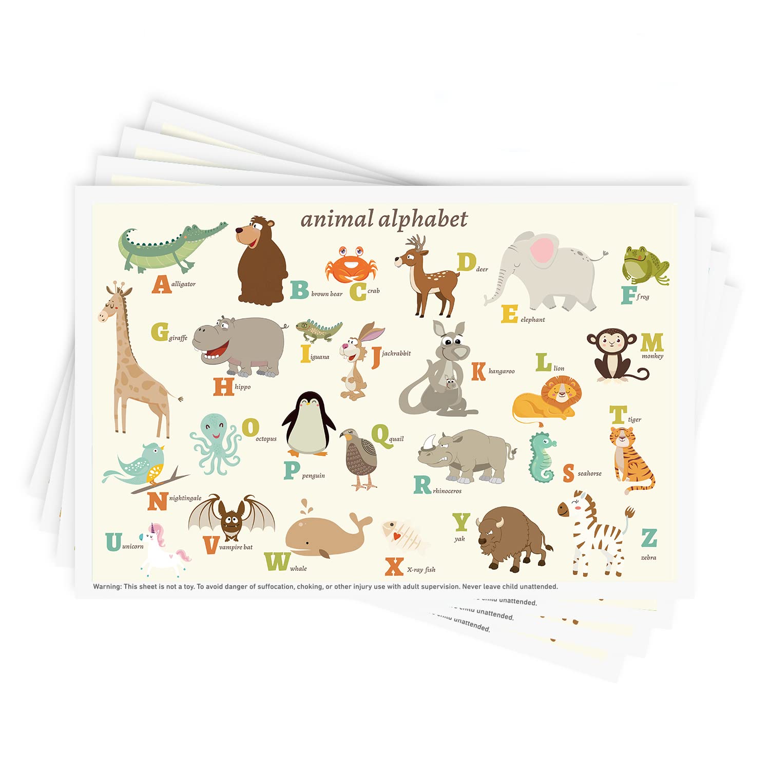 Babebay Disposable Stick-On Placemats for Baby, 40 Pack, Animal Alphabet