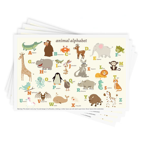 Babebay Disposable Stick-On Placemats for Baby, 40 Pack, Animal Alphabet