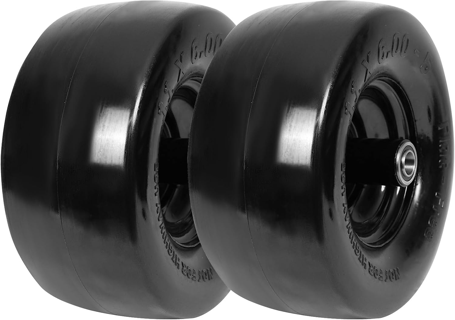 2 Pack 11x6.00-5 Flat Free Lawn Mower Tires & Wheel Assembly, Universal Fit, 5.9"-8.1" Centered Hub, 5/8" & 3/4" Bearings, Turf Tires for Lawn Mowers & Tractors