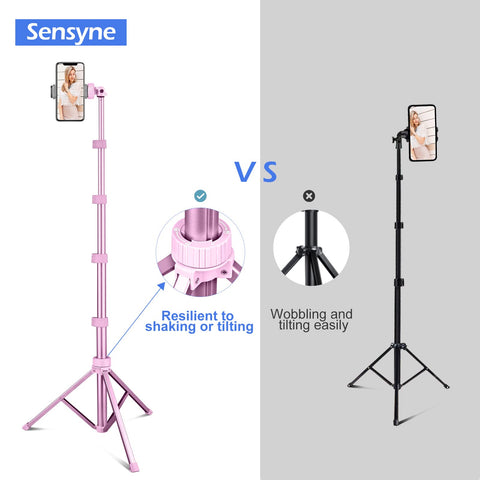 Sensyne 67" Phone Tripod & Selfie Stick, Extendable Cell Phone Tripod Stand with Wireless Remote and Phone Holder, Compatible with iPhone Android Phone, Camera