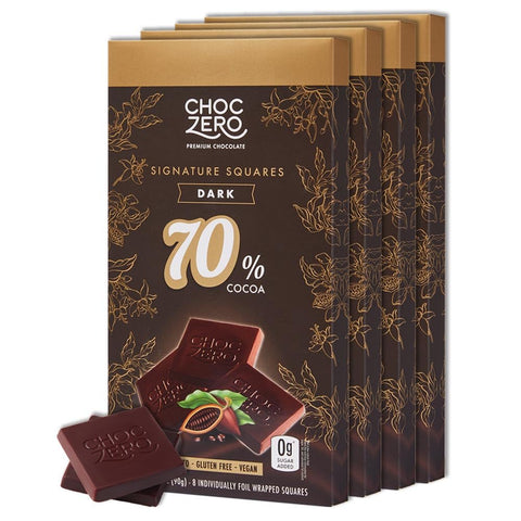ChocZero 70% Cocoa Sugar Free Dark Chocolate Squares, Vegan, 4 Pack