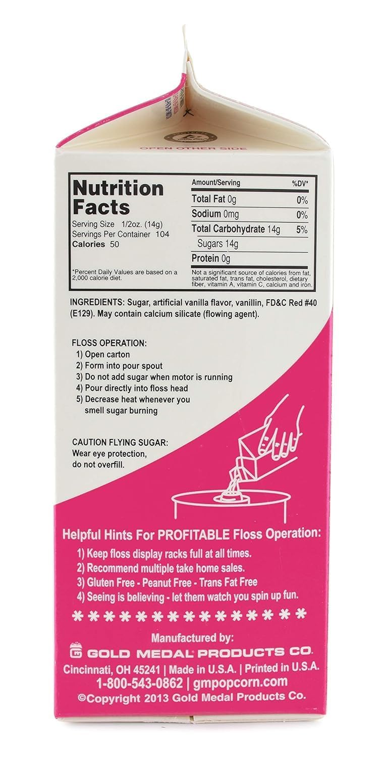 Floss sugar Flavor Cotton Candy 3.25 lb - 1 Carton 52 oz - 1/2 Gallon (Bubble Gum)