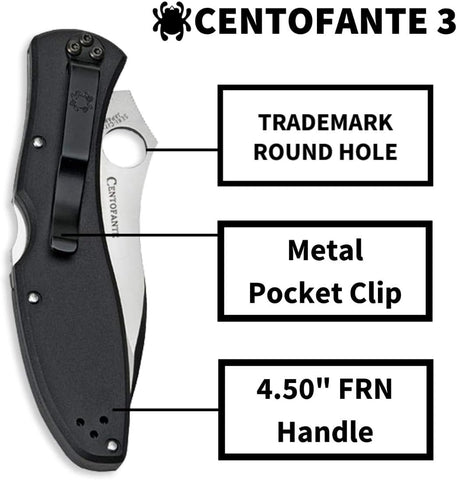 Spyderco Centofante 3 Folding Pocket Knife, PlainEdge