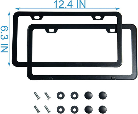 2PCS Premium Matte Black License Plate Frames, Solid Rust-Proof Aluminum Holder with 2 Holes, Universal Car Frame for Women and Man, Including Screws, by Lengnoyp.