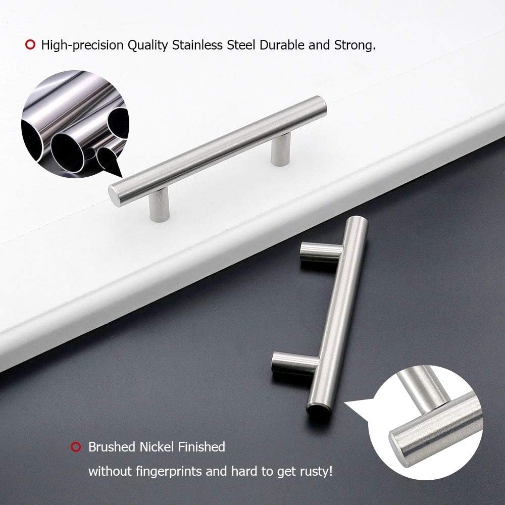 homdiy Cabinet Handles Brushed Nickel Drawer Handles 2-1/2in(64mm) Hole Center Modern Style Round Bar for Kitchen Cabinets 35Pack
