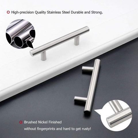 homdiy Cabinet Handles Brushed Nickel Drawer Handles 2-1/2in(64mm) Hole Center Modern Style Round Bar for Kitchen Cabinets 35Pack